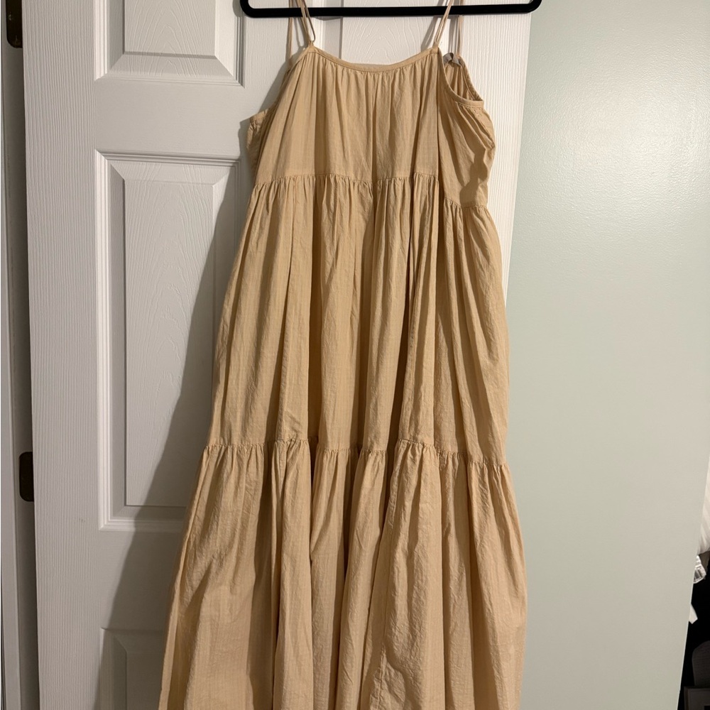 Everlane Pale Yellow Gingham print Tiered Maxi Dress